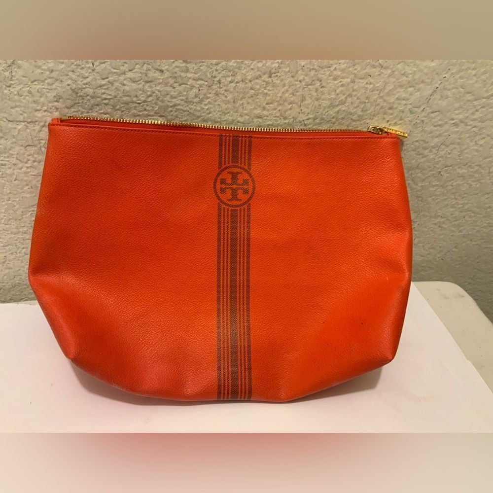 Tory Burch large toiletry bag zipper Cosmetic Bag leather